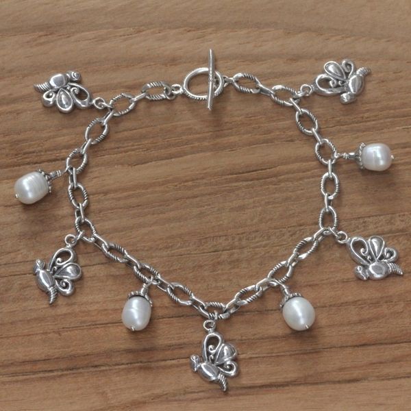 Alternate image for Cultured pearl charm bracelet Baby Butterfly