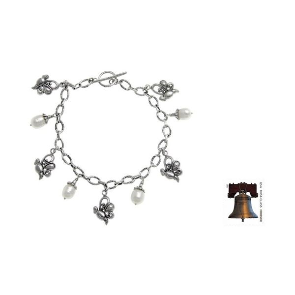 Alternate image for Cultured pearl charm bracelet Baby Butterfly