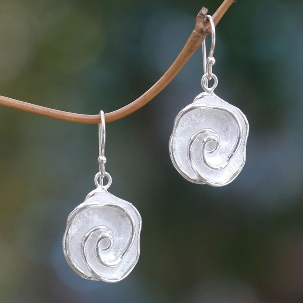 Bali Floral Handcrafted Sterling Dangle Earrings 'Sweet Gardenia'