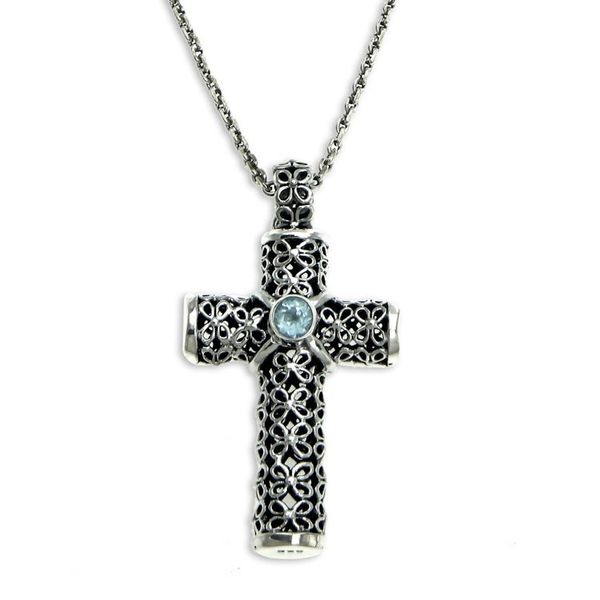 Alternate image for Unique Blue Topaz and Sterling Silver Religious Necklace Jasmine Cross
