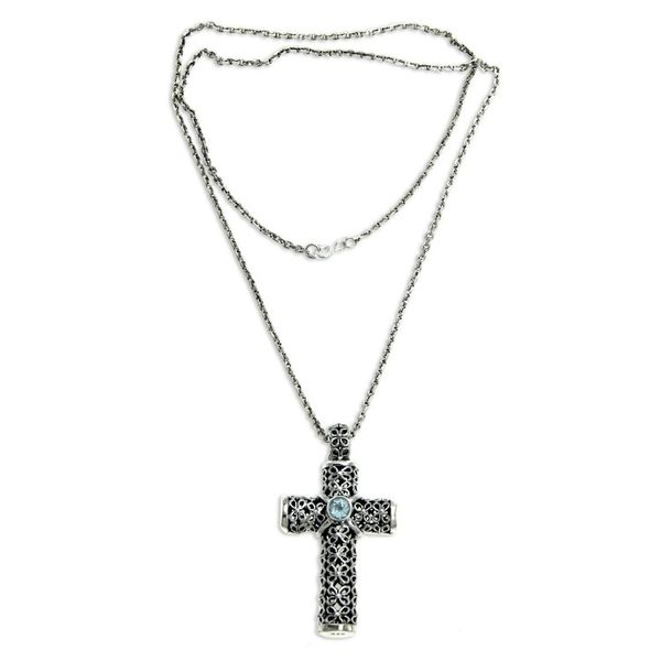 Alternate image for Unique Blue Topaz and Sterling Silver Religious Necklace Jasmine Cross