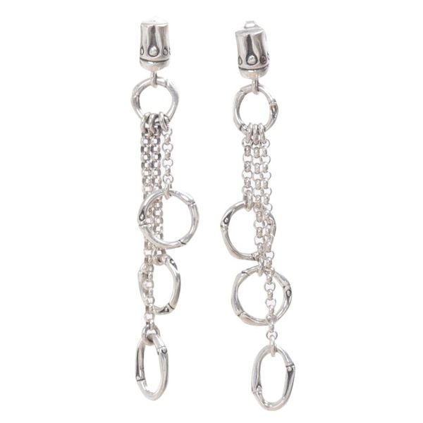 Alternate image for Balinese Sterling Silver Handmade Engraved Dangle Earrings Bamboo Waterfall