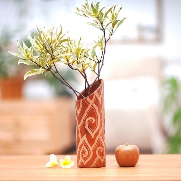 Alternate image for Cloud Motif Brown Ceramic Vase Cloud Bamboo
