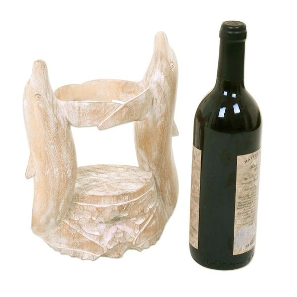 Alternate image for Hand Made Wooden Dolphin Bottle Holder from Indonesia Dolphins Waltz