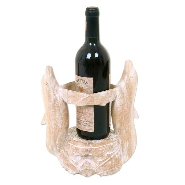 Alternate image for Hand Made Wooden Dolphin Bottle Holder from Indonesia Dolphins Waltz