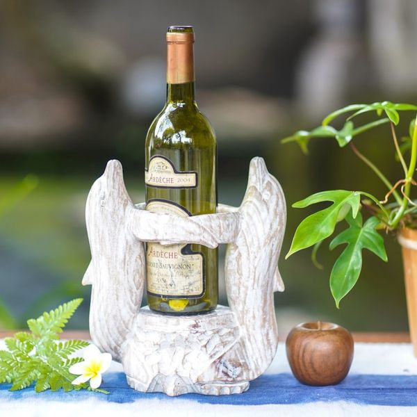 Alternate image for Hand Made Wooden Dolphin Bottle Holder from Indonesia Dolphins Waltz