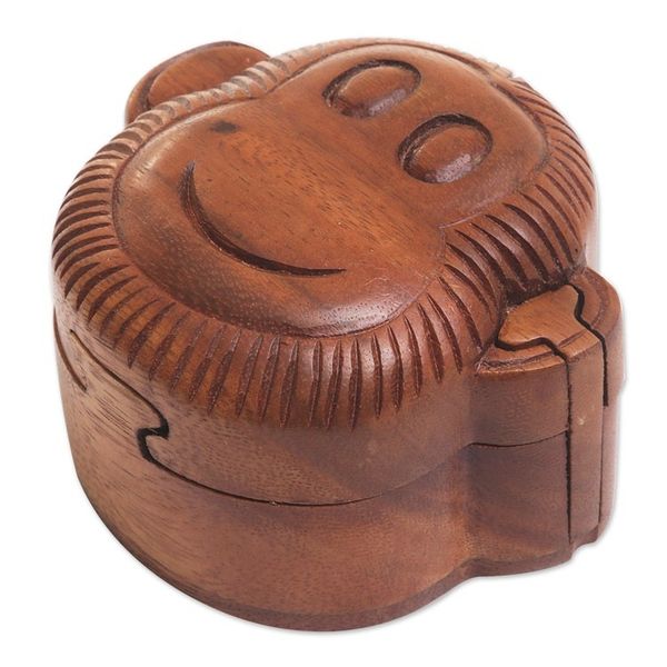 Alternate image for Hand Made Wood Puzzle Box Monkey Face from Indonesia Happy Monkey