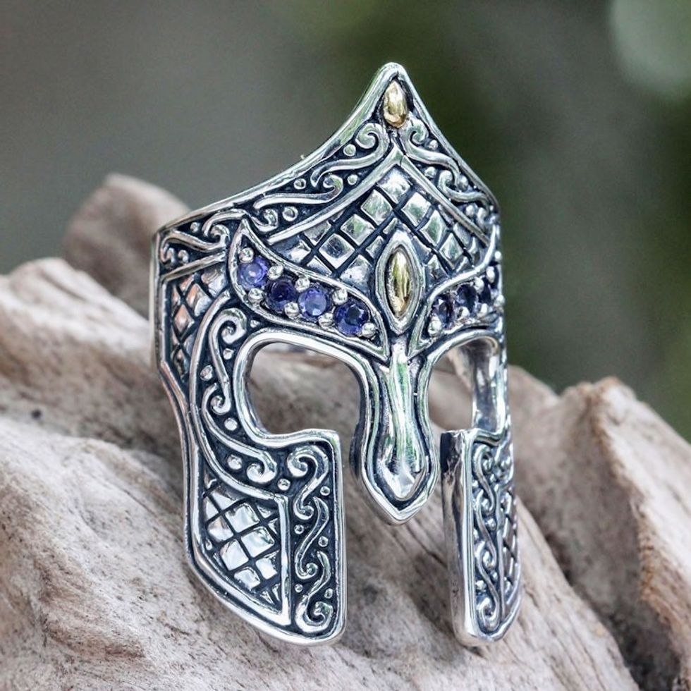 Gold Accent Etruscan Warrior Ring with Iolite 'Warrior'