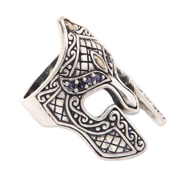 Alternate image for Gold Accent Etruscan Warrior Ring with Iolite Warrior