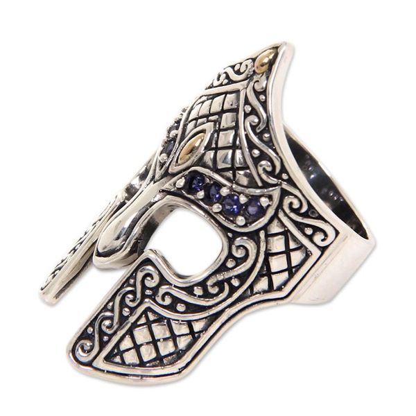Alternate image for Gold Accent Etruscan Warrior Ring with Iolite Warrior