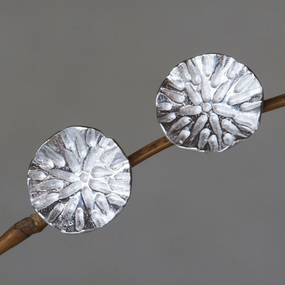 Bali Handcrafted Sterling Silver Leaf Earrings 'Pennywort Leaf'