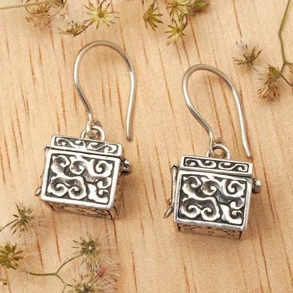 Alternate image for Sterling Silver Prayer Box Earrings Prayer Locket