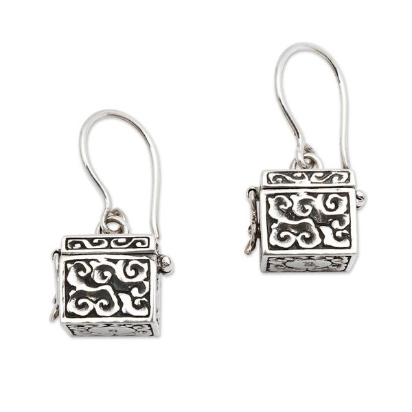 Alternate image for Sterling Silver Prayer Box Earrings Prayer Locket