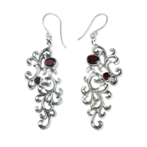 Alternate image for Hand Crafted Garnet and Sterling Silver Dangle Earrings Trailing Vines