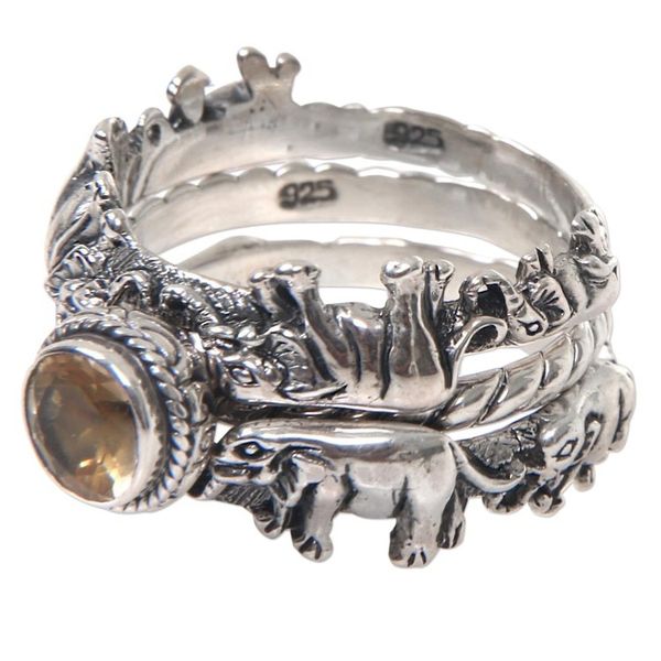 Alternate image for Citrine and Silver Stacking Rings Set of 3 from Indonesia Elephant Shrine