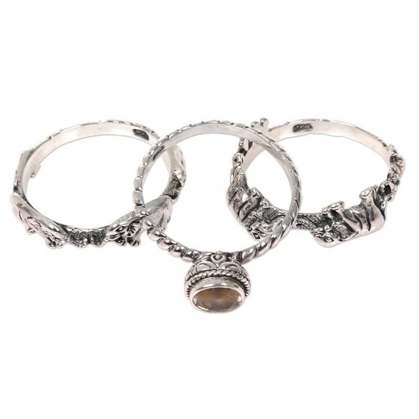 Alternate image for Citrine and Silver Stacking Rings Set of 3 from Indonesia Elephant Shrine