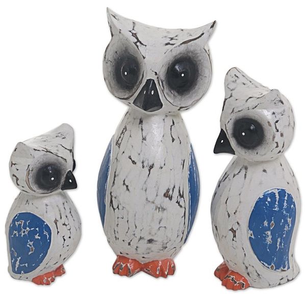 Alternate image for Hand Carved Wood Owl Sculptures Set of 3 from Indonesia Wise Family
