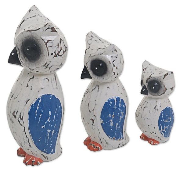 Alternate image for Hand Carved Wood Owl Sculptures Set of 3 from Indonesia Wise Family