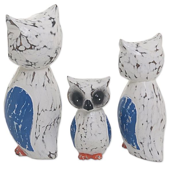 Alternate image for Hand Carved Wood Owl Sculptures Set of 3 from Indonesia Wise Family