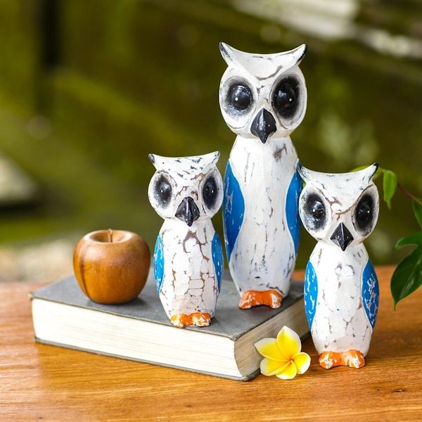 Alternate image for Hand Carved Wood Owl Sculptures Set of 3 from Indonesia Wise Family