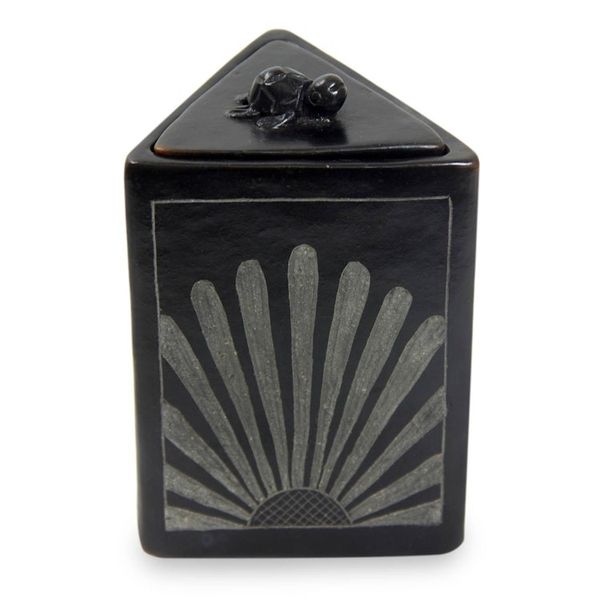 Alternate image for Black Ceramic Triangle Jar Crafted by Hand Sunflower Pyramid Frog