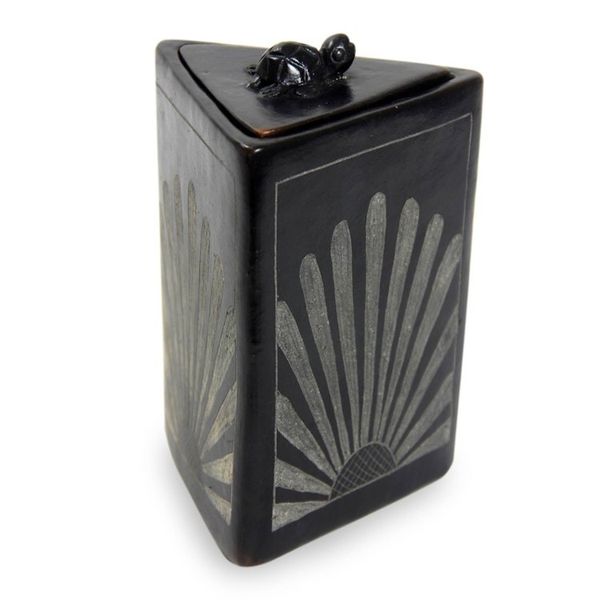 Alternate image for Black Ceramic Triangle Jar Crafted by Hand Sunflower Pyramid Frog