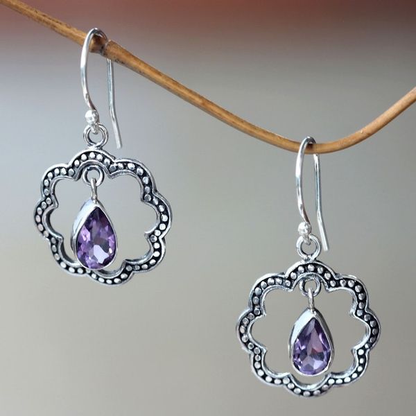 Alternate image for Floral Fair Trade Silver Earrings with Amethyst Flower Halo