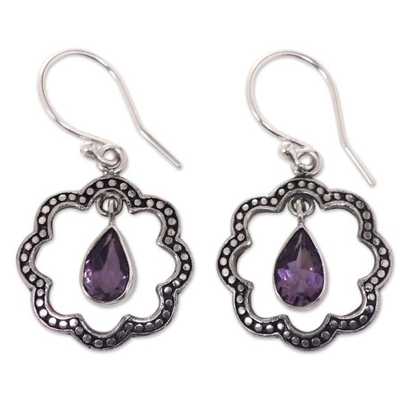 Alternate image for Floral Fair Trade Silver Earrings with Amethyst Flower Halo