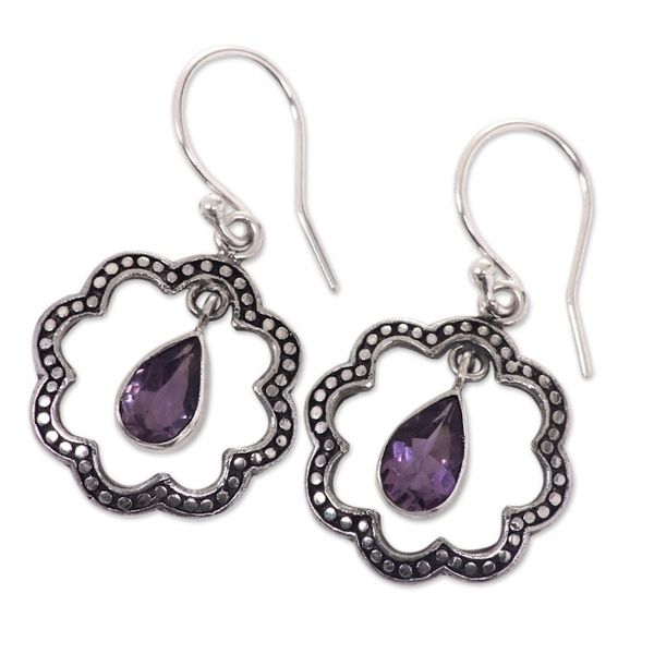 Alternate image for Floral Fair Trade Silver Earrings with Amethyst Flower Halo