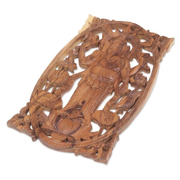 Alternate image for Suar Wood Hand Carved Relief Wall Panel of Ganesha Ganesha Standing