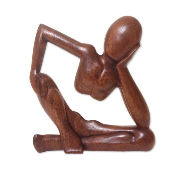 Alternate image for Handmade Brown Wood Wall Sculpture of Relaxed Figure Relaxing Artisan