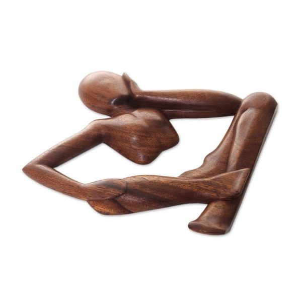 Alternate image for Handmade Brown Wood Wall Sculpture of Relaxed Figure Relaxing Artisan