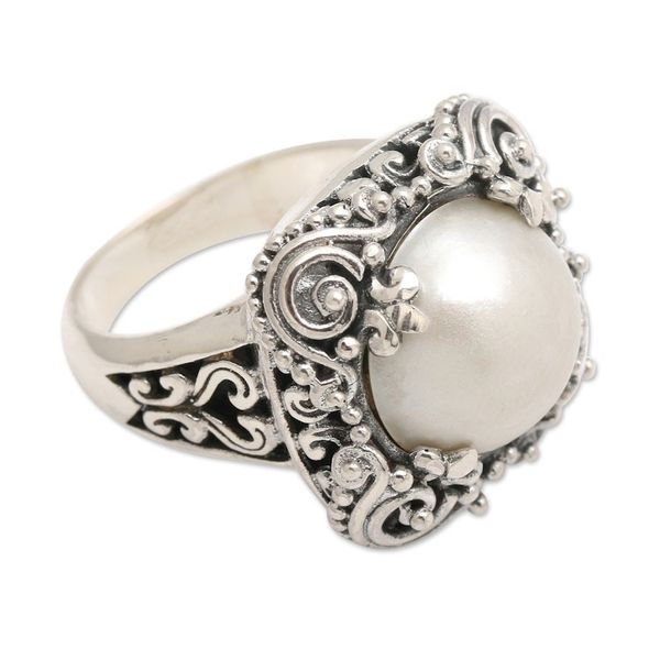 Alternate image for Modern Balinese Cultured Pearl Ring in Sterling Silver Spirit of the Moon