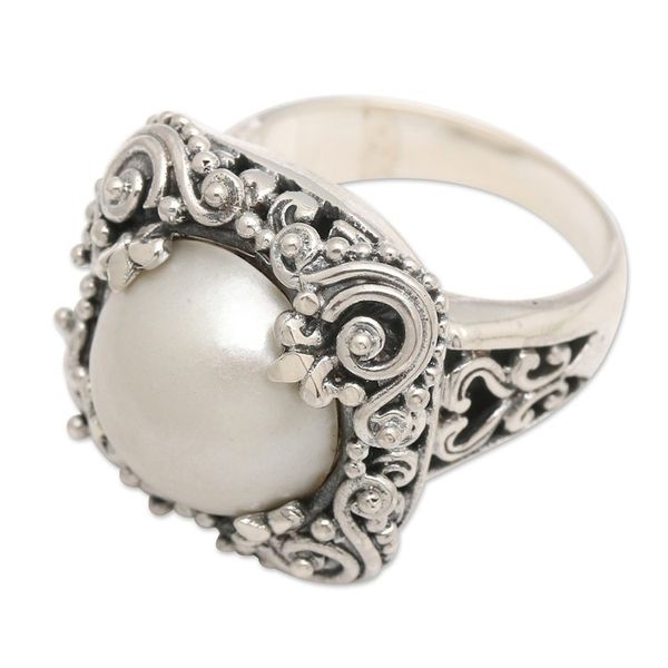 Alternate image for Modern Balinese Cultured Pearl Ring in Sterling Silver Spirit of the Moon