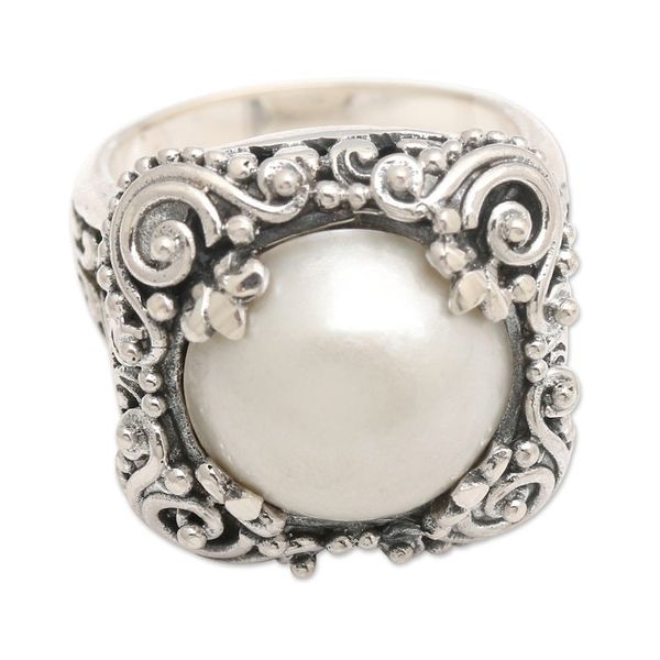Alternate image for Modern Balinese Cultured Pearl Ring in Sterling Silver Spirit of the Moon