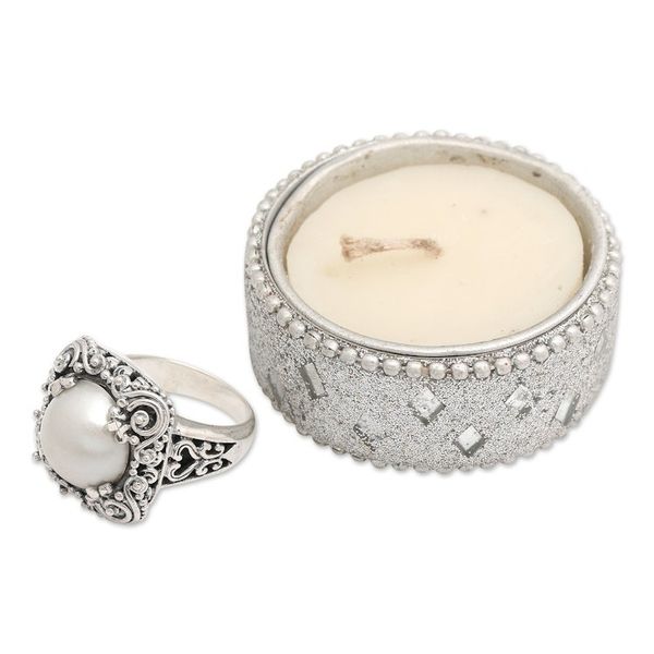 Alternate image for Modern Balinese Cultured Pearl Ring in Sterling Silver Spirit of the Moon