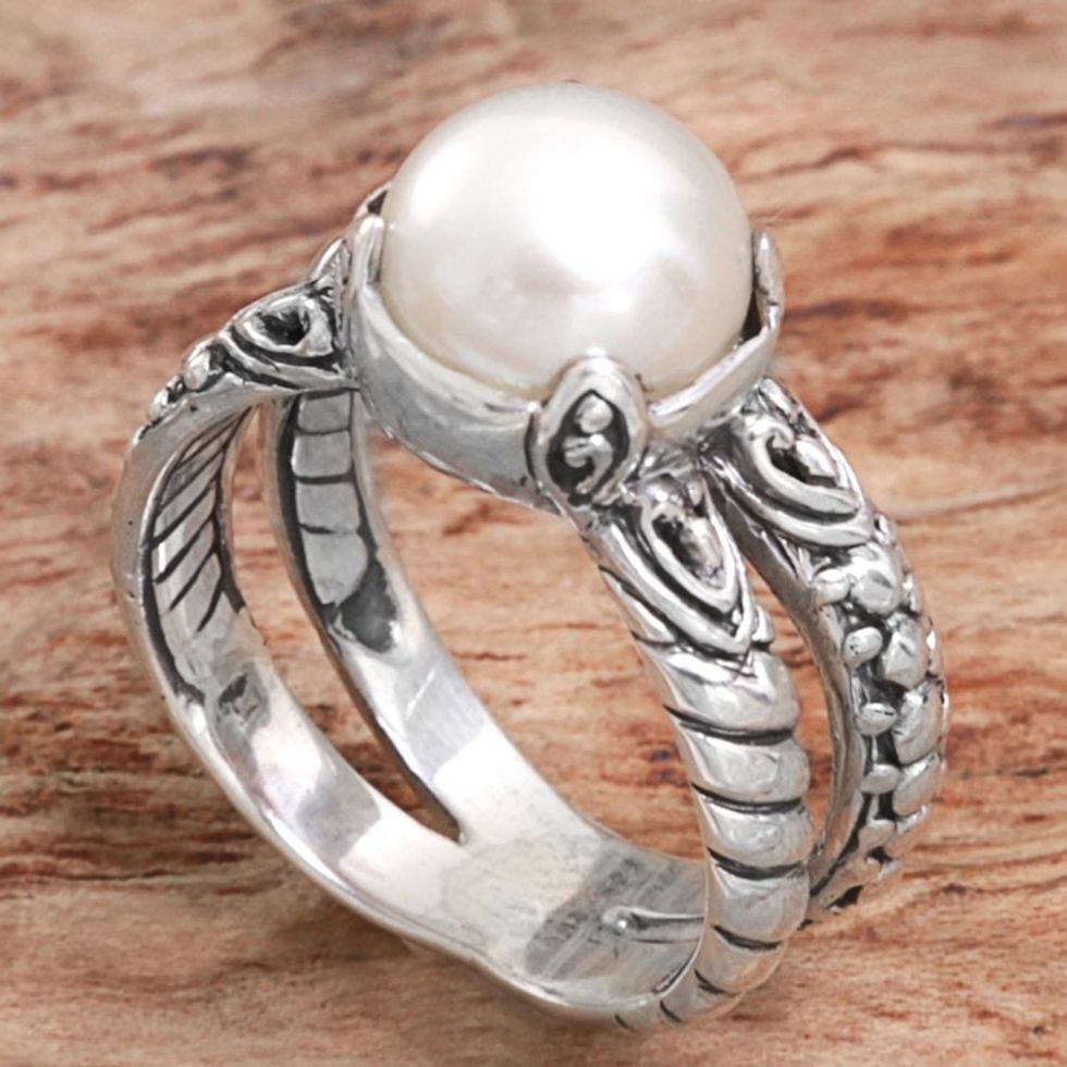 Cultured Freshwater Pearl and Sterling Silver Cocktail Ring 'Romancing the moon'
