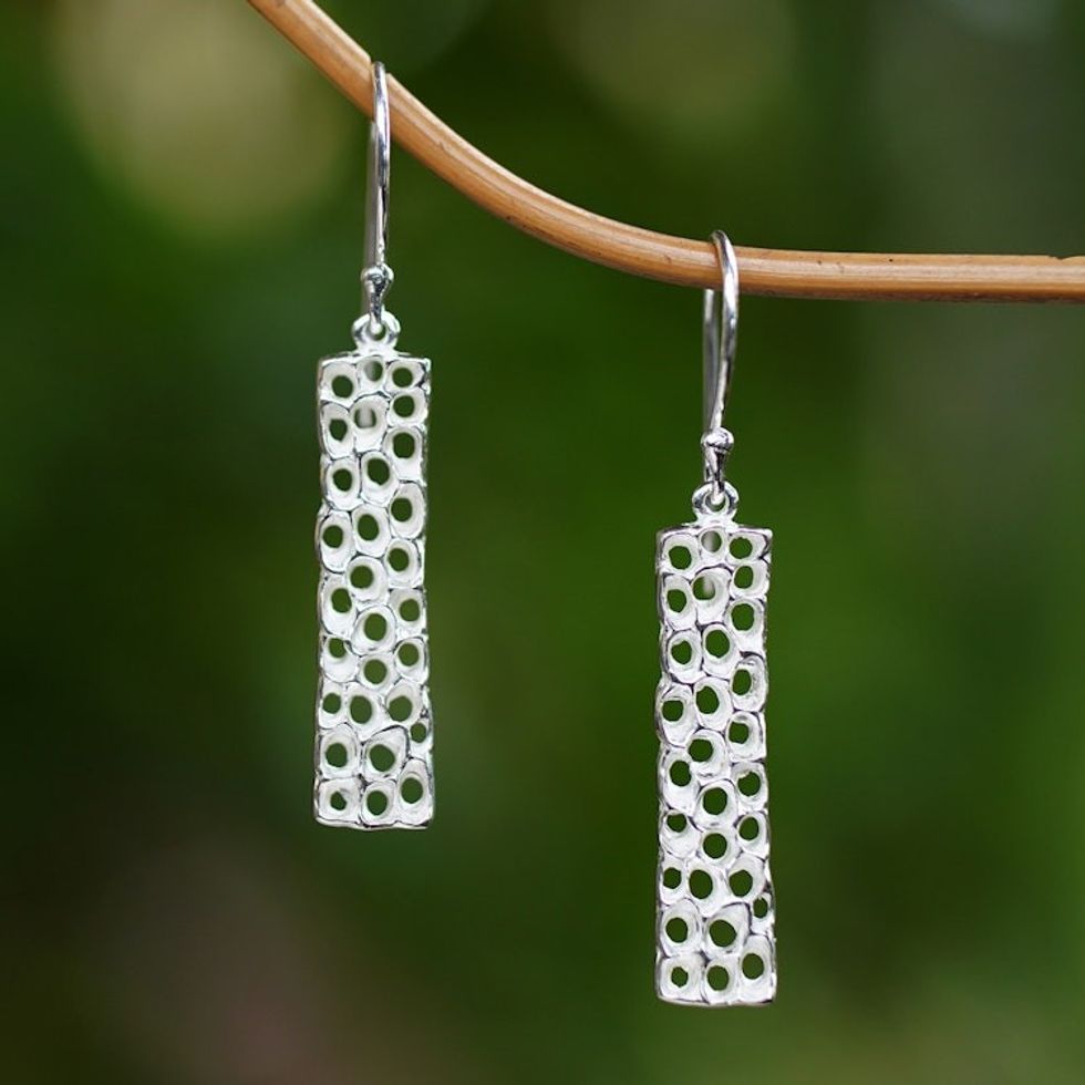 Bali Artisan Crafted Coral Theme Earrings in Sterling Silver 'Coral Tower'