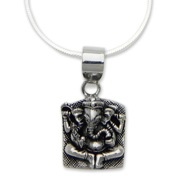 Alternate image for Handcrafted Sterling Silver Ganesha Necklace Ganesha in Meditation