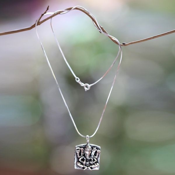 Alternate image for Handcrafted Sterling Silver Ganesha Necklace Ganesha in Meditation