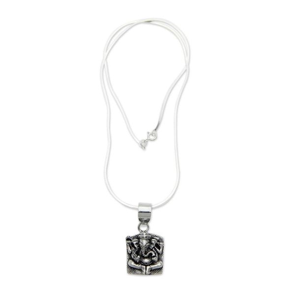 Alternate image for Handcrafted Sterling Silver Ganesha Necklace Ganesha in Meditation