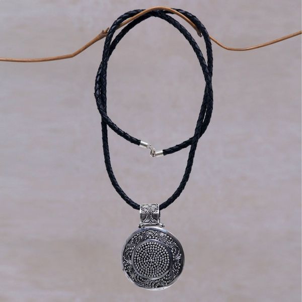 Alternate image for Artisan Crafted Necklace Sterling Silver on Leather Circular Visions