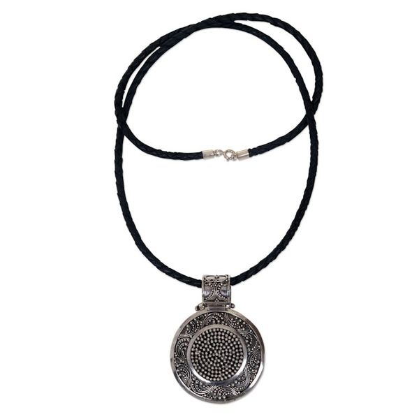 Alternate image for Artisan Crafted Necklace Sterling Silver on Leather Circular Visions