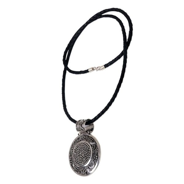 Alternate image for Artisan Crafted Necklace Sterling Silver on Leather Circular Visions