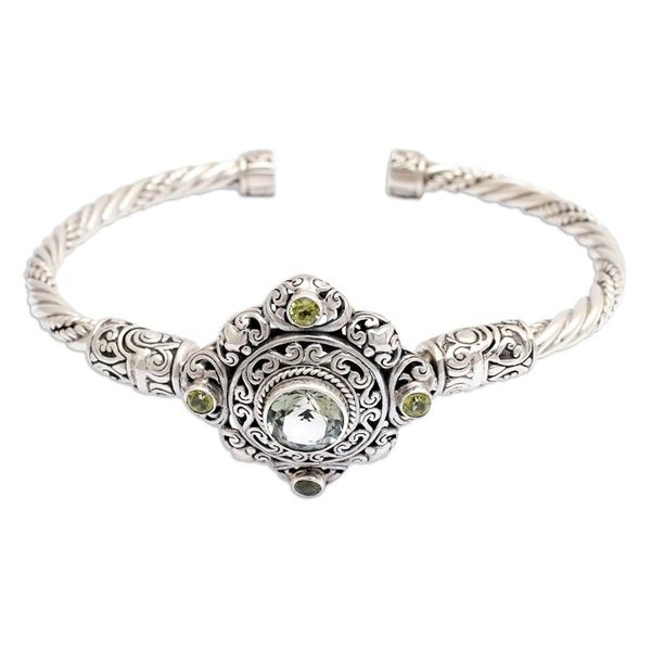 Alternate image for Prasiolite and Peridot Silver Cuff Bracelet Mahameru Green