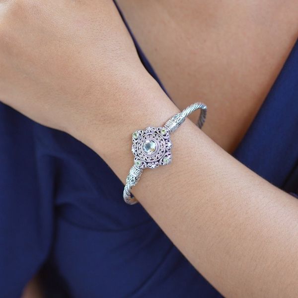 Alternate image for Prasiolite and Peridot Silver Cuff Bracelet Mahameru Green
