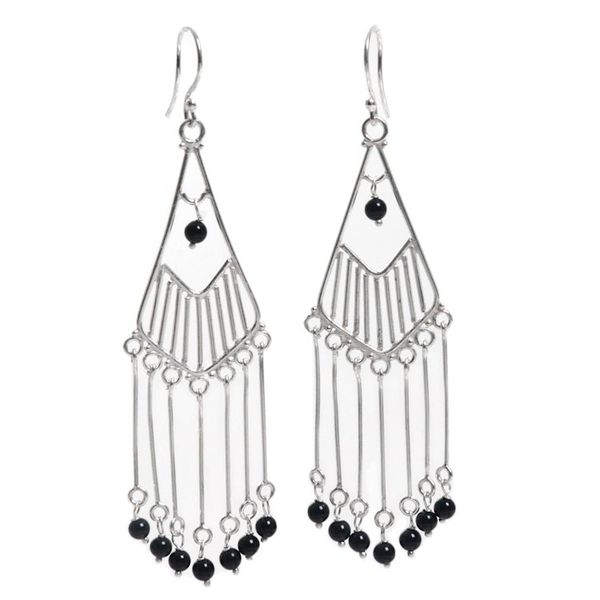 Alternate image for Sterling Silver Onyx Dangle Earrings Handmade in Indonesia Bali Raindrops