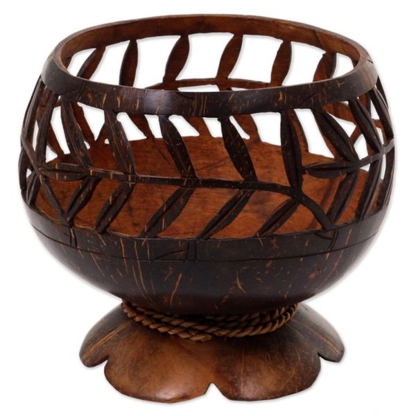 Alternate image for Hand Carved Coconut Shell Catchall from Indonesia Bamboo Wraps