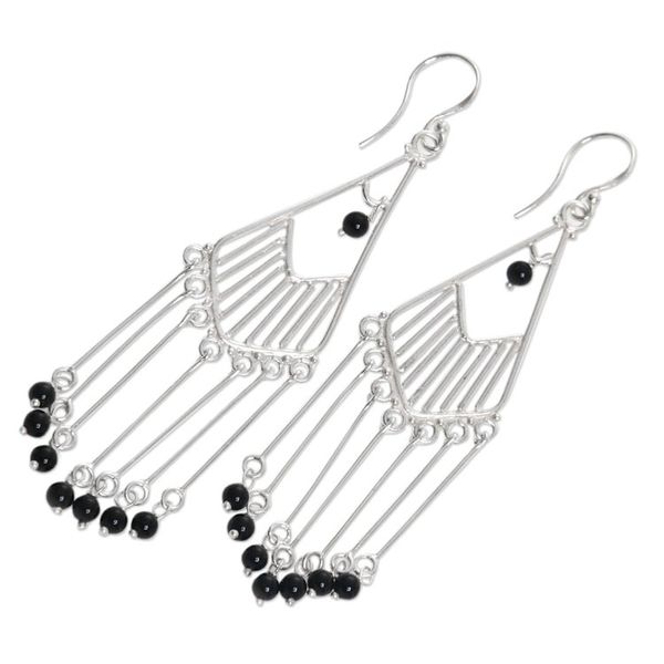 Alternate image for Sterling Silver Onyx Dangle Earrings Handmade in Indonesia Bali Raindrops