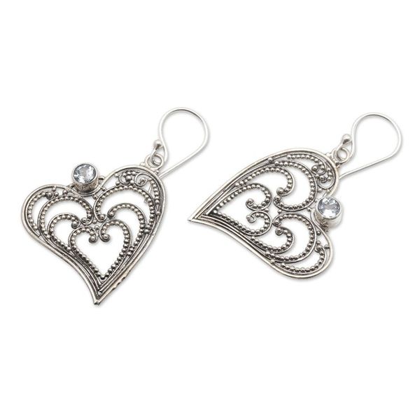 Alternate image for Blue Topaz and Sterling Silver Heart Shaped Dangle Earrings Budding Heart